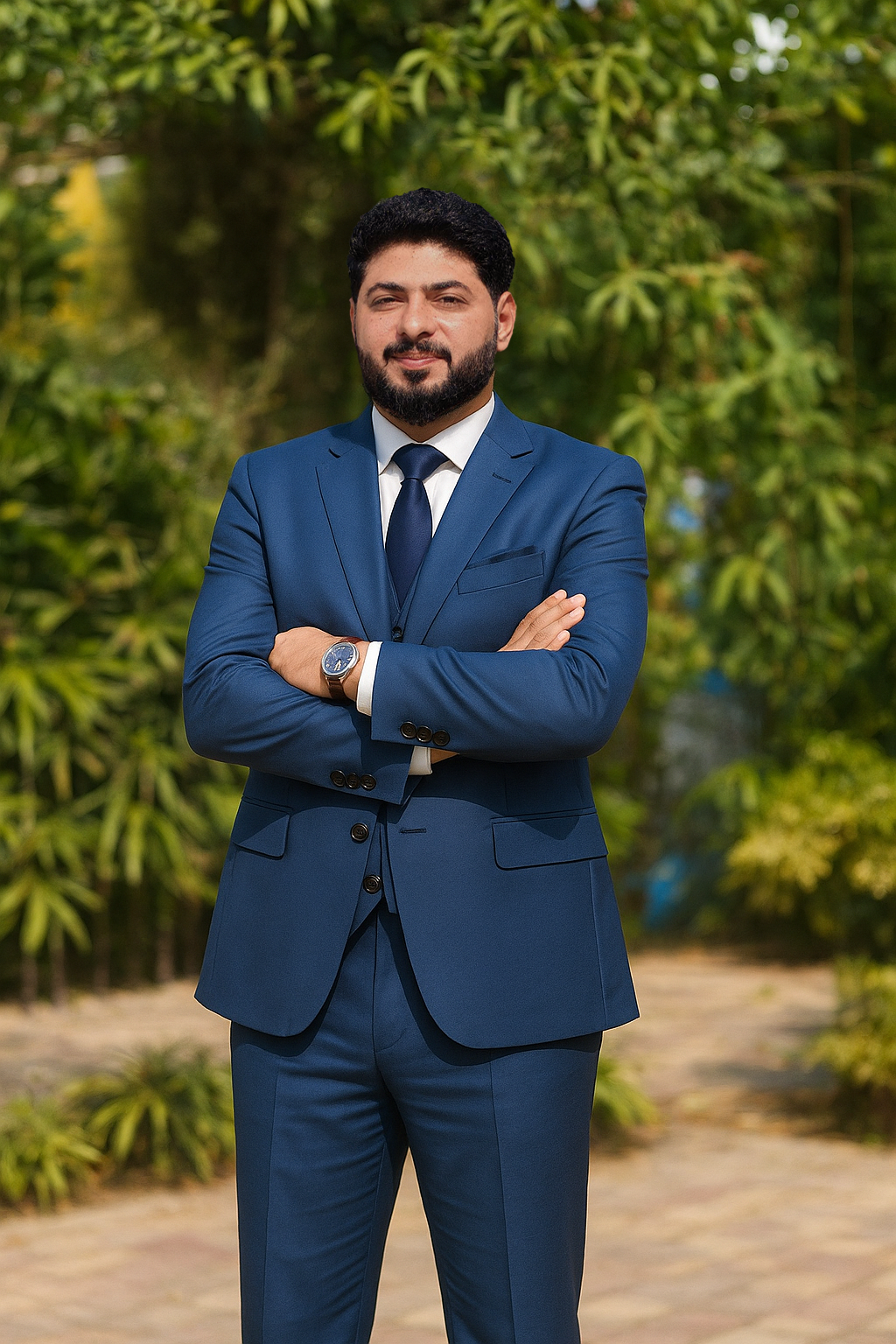 Qaiser ur Rehman in a navy suit